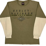 American Pride Harley Davidson Graphic Layered Long Sleeve T-Shirt - Medium Cream Cotton