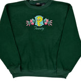 Tweety Looney Tunes Cartoon Sweatshirt - XL Green Polyester