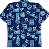 Tropical World Floral Hawaiian Shirt - Large Blue Cotton