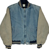 90S Carhartt Fleece Lined Denim Varsity Jacket - Large Beige Cotton