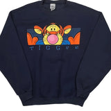 Tigger Graphic Disney Cartoon Sweatshirt - Large Navy Cotton Blend