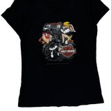 Looney Tunes Harley Davidson Cartoon T-Shirt - Small Black Cotton
