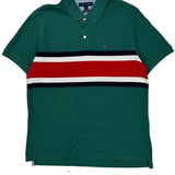 Tommy Hilfiger Striped Polo Shirt - Large Green Cotton
