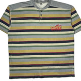 Guess Striped Henley Polo Shirt - Large Multicoloured Cotton