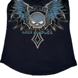 Skull And Wings Harley Davidson Graphic Tank Top - Small Blue Polyester