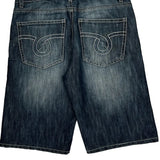 Avirex Wide Leg Graphic Denim Shorts - 34W 13L Dark Wash Cotton