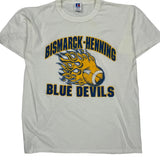 Made In USA , Bismarck-Henning Blue Devils Russell Athletic Graphic T-Shirt - Medium Blue Cotton