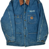 Made In USA Carhartt Collared Denim Jacket - Large Brown Cotton