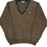 Lacoste V-Neck Sweater - Large Brown Wool