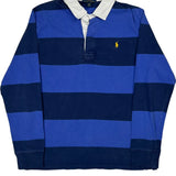 Age 14-16 Ralph Lauren Striped Rugby Shirt - Large Blue Cotton