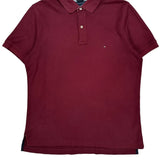 Tommy Hilfiger Polo Shirt - Large Burgundy Cotton