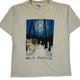 Single Stitch Wild Earth Hanes Graphic T-Shirt - Large Blue Cotton