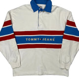 Spellout Tommy Jeans Striped Rugby Shirt - Small White Cotton