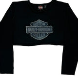Motorcycle Harley Davidson Cropped Long Sleeve T-Shirt - Medium Black Cotton