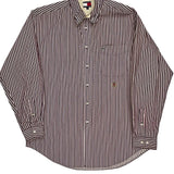 Tommy Hilfiger Striped Shirt - Large Burgundy Cotton