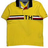 Tommy Hilfiger Striped Polo Shirt - Medium Yellow Cotton