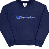 Reverse Weave Champion Spellout Sweatshirt - Medium Navy Cotton Blend