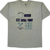 Single Stitch Fruit Of The Loom Graphic T-Shirt - Large Gray Cotton Blend