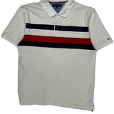 Tommy Hilfiger Striped Polo Shirt - XL White Cotton