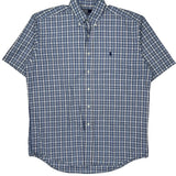 Polo By Ralph Lauren Checked Short Sleeve Shirt - Medium Blue Cotton
