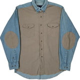 Wrangler Contrast Stitch Denim Shirt - Large Beige Cotton