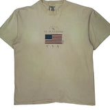 USA Flag Oneita Single Stitch T-Shirt - Large Beige Cotton