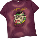Love Dog Ed Hardy Graphic T-Shirt - Small Purple Cotton