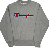 Reverse Weave Champion Spellout Sweatshirt - Medium Grey Cotton