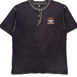 Contrast Stitch Harley Davidson Henley T-Shirt - Medium Black Cotton