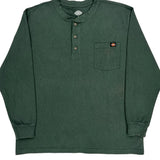 Dickies Henley Long Sleeve T-Shirt - XL Green Cotton