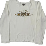 Wild At Heart Harley Davidson Graphic Long Sleeve T-Shirt - Large White Cotton