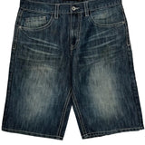 Avirex Wide Leg Graphic Denim Shorts - 34W 13L Dark Wash Cotton
