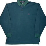 Tommy Hilfiger Striped Long Sleeve Polo Shirt - Large Green Cotton