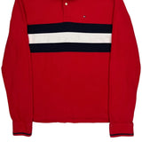 Tommy Hilfiger Striped Long Sleeve Polo Shirt - XL Red Cotton