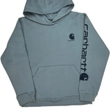 Age 14-16 Carhartt Spellout Hoodie - Large Blue Cotton