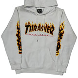 Flame Logo Thrasher Graphic Hoodie - XL White Cotton