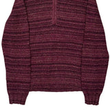 Woolrich Striped 1/4 Zip - Large Brown Wool Blend