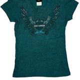 Horny Toad Harley Davidson Graphic T-Shirt - Medium Green Polyester