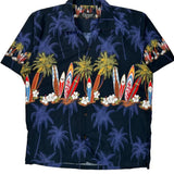 Surfboards And Palm Trees Favant Graphic Hawaiian Shirt - Large Multicoloured Cotton