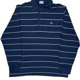 Lacoste Striped Long Sleeve Polo Shirt - Large Blue Cotton