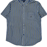Nautica Striped Short Sleeve Shirt - Large Yellow Cotton
