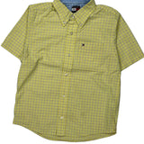 Age 7 Tommy Hilfiger Checked Short Sleeve Shirt - Small Yellow Cotton