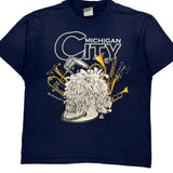 1980s Michigan City Hanes Graphic T-Shirt - Large Navy Cotton Blend