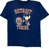 80s Snoopy Detroit Tigers Artex Single Stitch T-Shirt - Large Blue Cotton