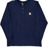 Carhartt Long Sleeve T-Shirt - Large Navy Cotton