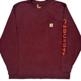 Carhartt Long Sleeve T-Shirt - Large Burgundy Cotton