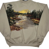 Nature Scene Unbranded Henley Graphic Sweatshirt - Large Beige Cotton