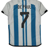 Argentina National Team Adidas 2022-23 De Paul Home Football Shirt - Medium Blue Polyester