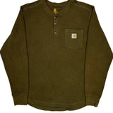 Carhartt Henley Long Sleeve T-Shirt - Large Green Cotton