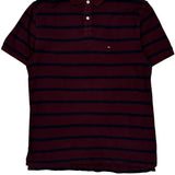 Tommy Hilfiger Striped Polo Shirt - Medium Burgundy Cotton